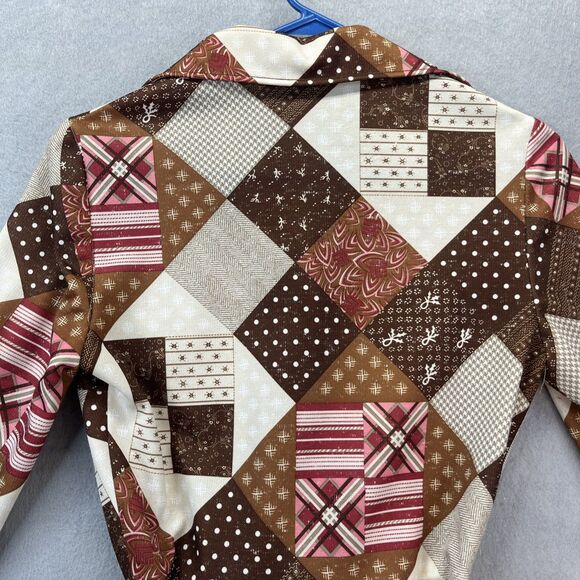 Melissa Lane Tan Patchwork One Piece Button Dress Vintage 70s Hippie Boho - Picture 13 of 16